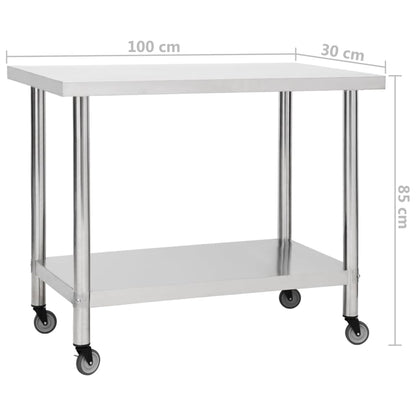 Keukenwerktafel Met Wielen Roestvrij Staal 100 x 30 x 85 cm