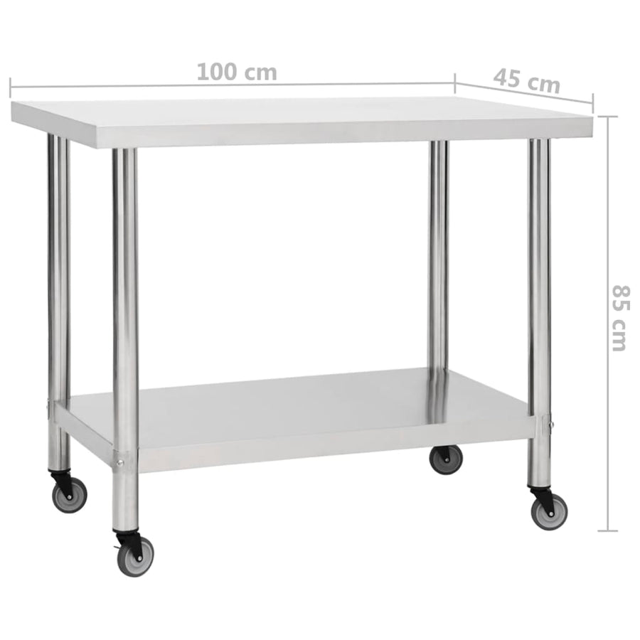 Keukenwerktafel Met Wielen Roestvrij Staal 100 x 45 x 85 cm