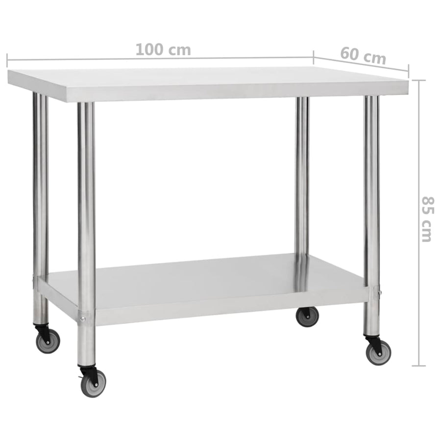 Keukenwerktafel Met Wielen Roestvrij Staal 100 x 60 x 85 cm