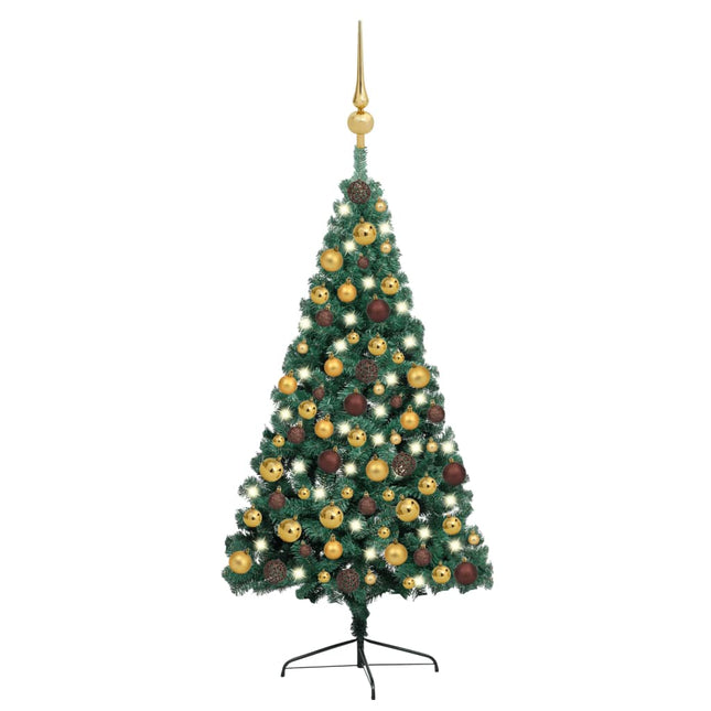 Kunstkerstboom Met Verlichting En Kerstballen Half 50 Cm 150 x 95 cm Groen en goud