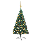 Kunstkerstboom Met Verlichting En Kerstballen Half 80 Cm 180 x 110 cm Groen en goud