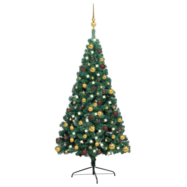 Kunstkerstboom Met Verlichting En Kerstballen Half 240 Cm 240 x 125 cm Groen en goud