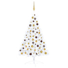 Kunstkerstboom Met Verlichting En Kerstballen Half 20 Cm 120 x 68 cm Wit en goud