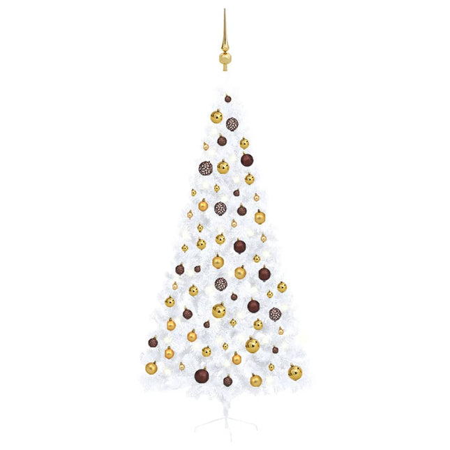 Kunstkerstboom Met Verlichting En Kerstballen Half 20 Cm 210 x 120 cm Wit en goud