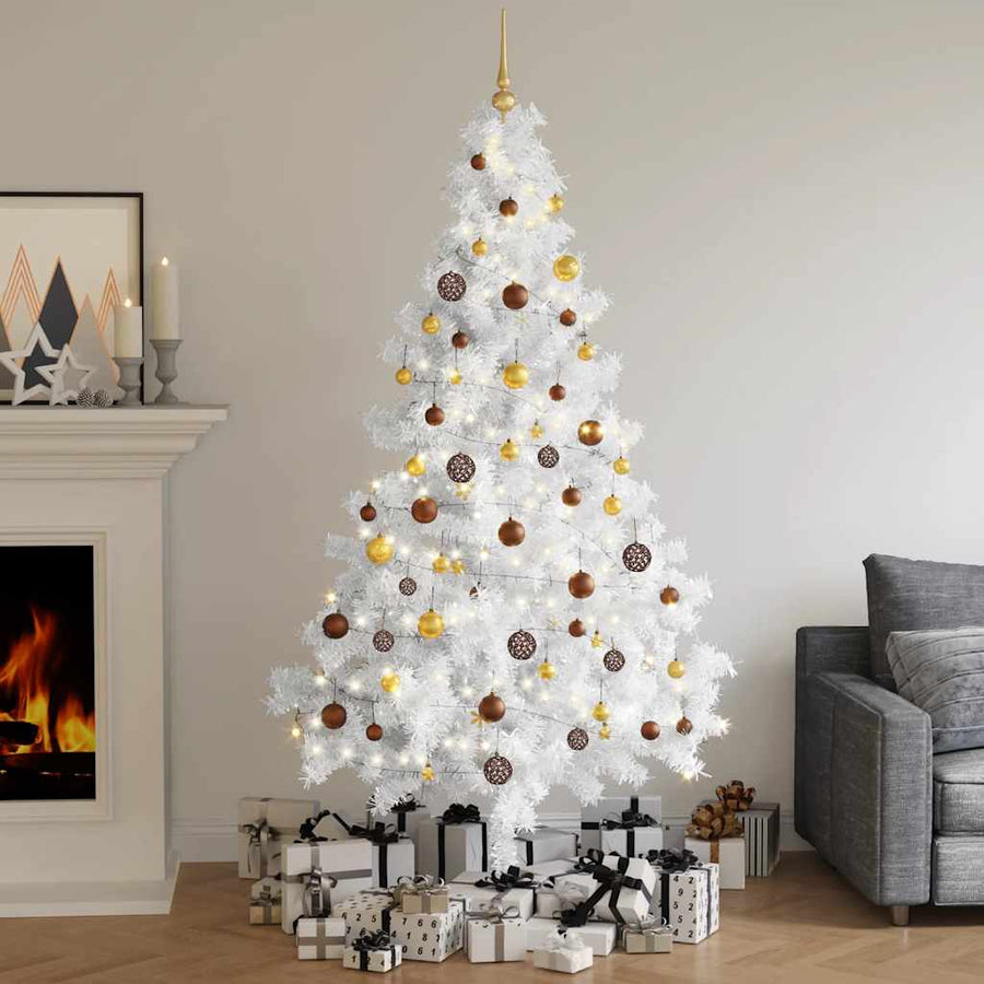 Kunstkerstboom met verlichting en kerstballen half 210 cm wit