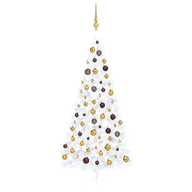 Kunstkerstboom Met Verlichting En Kerstballen Half 240 Cm 240 x 125 cm Wit en goud