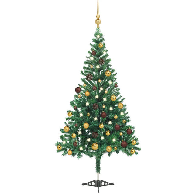 Kunstkerstboom Met Verlichting En Kerstballen 546 Takken 80 Cm 180 x 90 cm Groen en goud