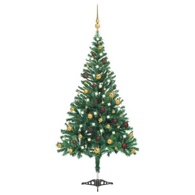 Kunstkerstboom Met Verlichting En Kerstballen 90 Takken 20 Cm 210 x 105 cm Groen en goud