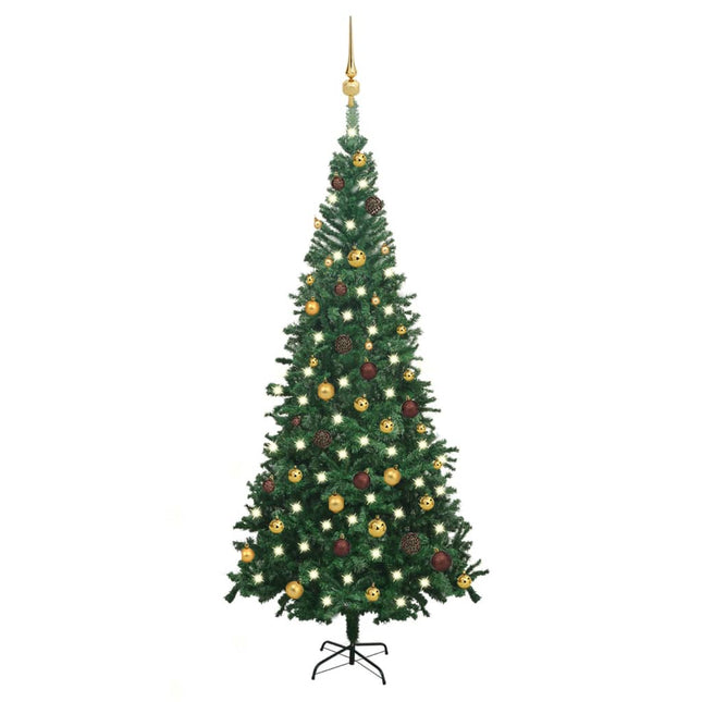 Kunstkerstboom Met Verlichting En Kerstballen L 240 Cm 240 x 120 cm Groen en goud