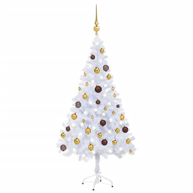 Kunstkerstboom met verlichting en kerstballen 230 takken 120 cm 120 x 65 cm Wit en goud