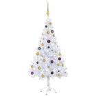 Kunstkerstboom Met Verlichting En Kerstballen 380 Takken 50 Cm 150 x 70 cm Wit en goud