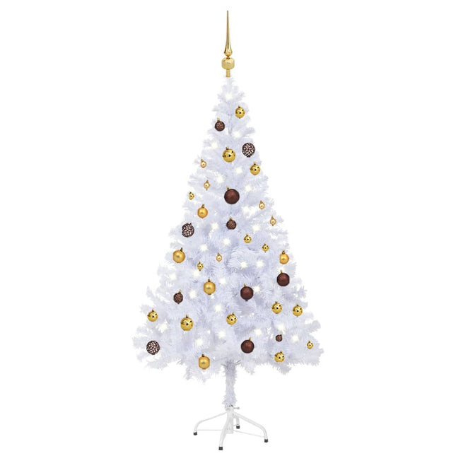 Kunstkerstboom Met Verlichting En Kerstballen 380 Takken 50 Cm 150 x 70 cm Wit en goud