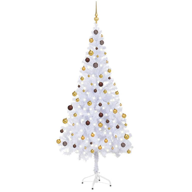 Kunstkerstboom Met Verlichting En Kerstballen 620 Takken 80 Cm 180 x 90 cm Wit en goud