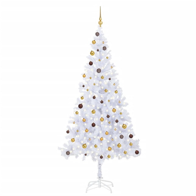 Kunstkerstboom Met Verlichting En Kerstballen 90 Takken 20 Cm 210 x 105 cm Wit en goud