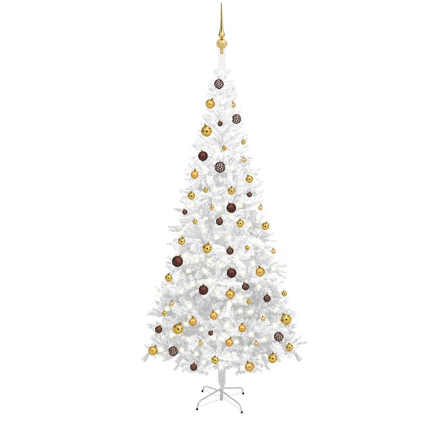 Kunstkerstboom Met Verlichting En Kerstballen L 240 Cm 240 x 120 cm Wit en goud