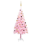 Kunstkerstboom Met Verlichting En Kerstballen 80 Cm Pvc 180 x 93 cm Roze en goudkleurig