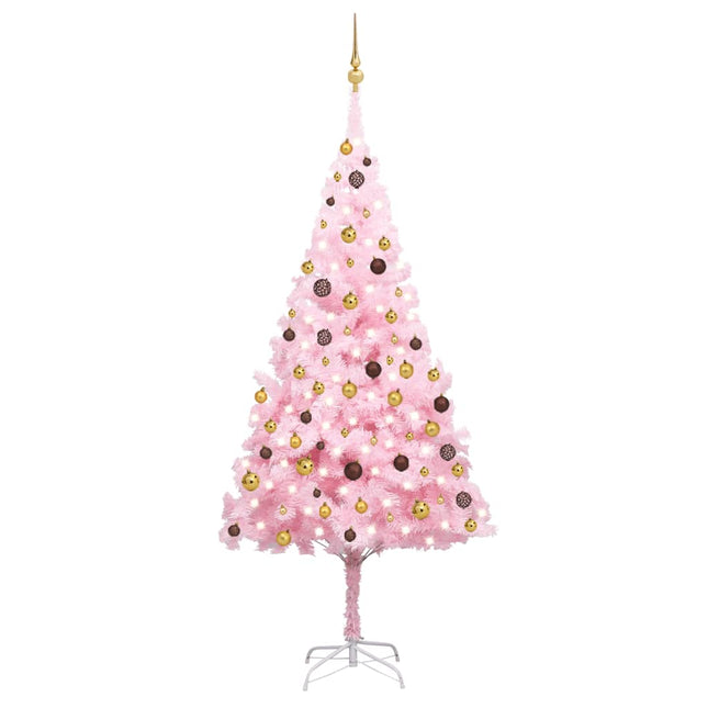 Kunstkerstboom Met Verlichting En Kerstballen 240 Cm Pvc 240 x 120 cm Roze en goudkleurig