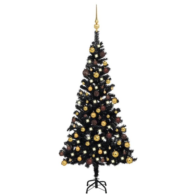 Kunstkerstboom Met Verlichting En Kerstballen 20 Cm Pvc 120 x 65 cm Zwart en goud