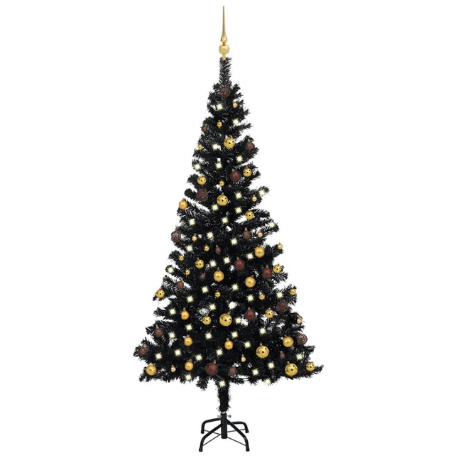 Kunstkerstboom Met Verlichting En Kerstballen 50 Cm Pvc 150 x 75 cm Zwart en goud