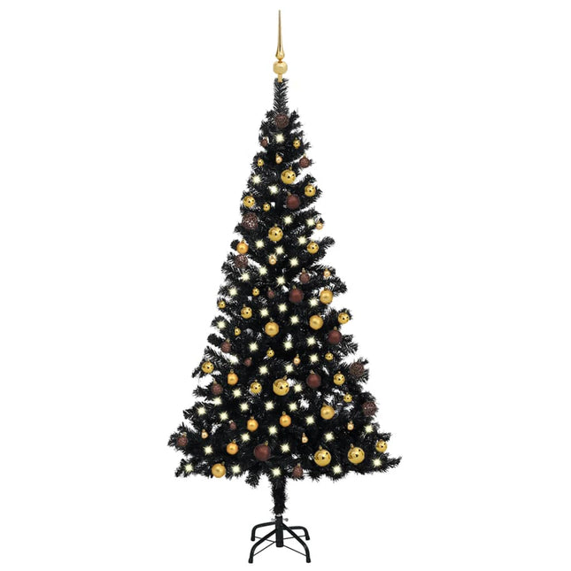 Kunstkerstboom Met Verlichting En Kerstballen 80 Cm Pvc 180 x 93 cm Zwart en goud