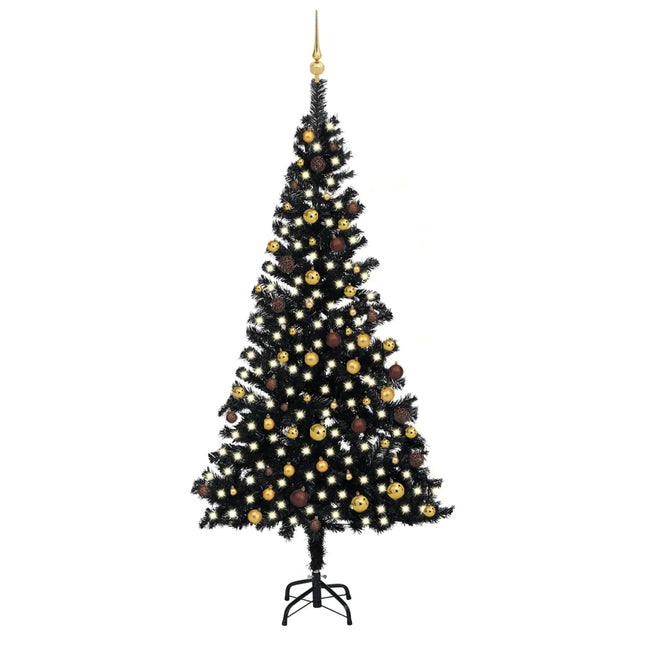 Kunstkerstboom Met Verlichting En Kerstballen 240 Cm Pvc 240 x 120 cm Zwart en goud