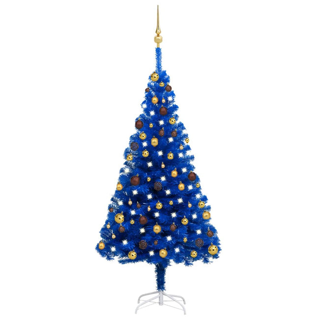 Kunstkerstboom Met Verlichting En Kerstballen 50 Cm Pvc 150 x 75 cm Blauw en goud