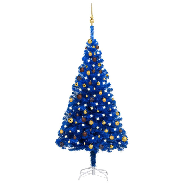 Kunstkerstboom Met Verlichting En Kerstballen 80 Cm Pvc 180 x 93 cm Blauw en goud