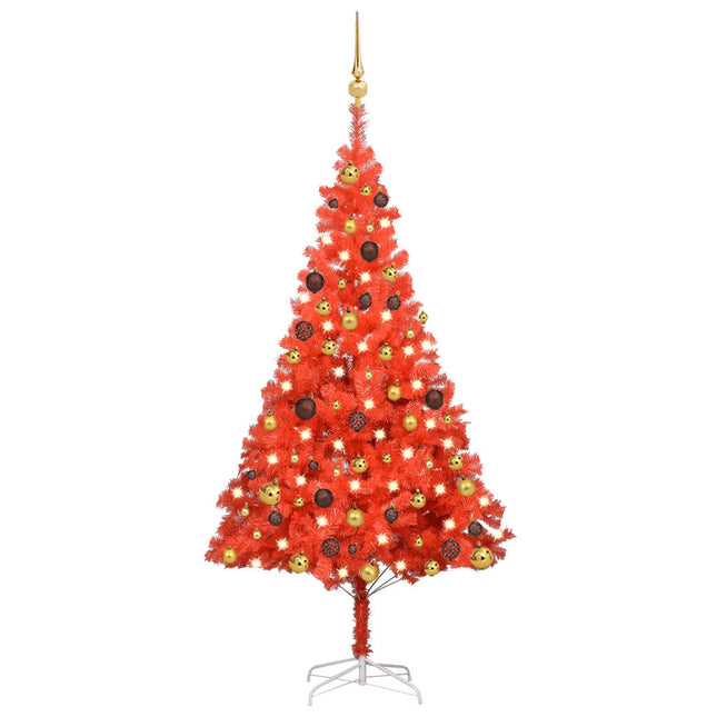 Kunstkerstboom Met Verlichting En Kerstballen 50 Cm Pvc 150 x 75 cm Rood en goud