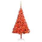 Kunstkerstboom Met Verlichting En Kerstballen 80 Cm Pvc 180 x 93 cm Rood en goud