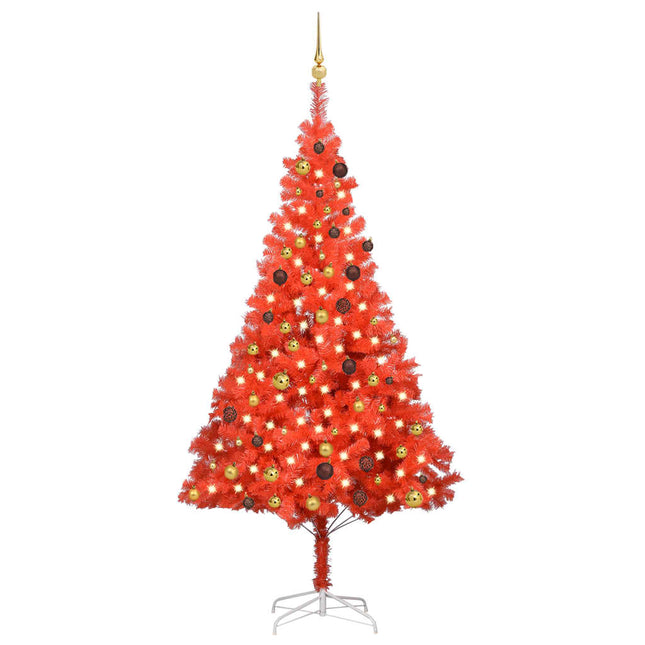 Kunstkerstboom Met Verlichting En Kerstballen 20 Cm Pvc 210 x 120 cm Rood en goud