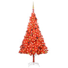 Kunstkerstboom Met Verlichting En Kerstballen 240 Cm Pvc 240 x 120 cm Rood en goud