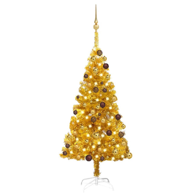 Kunstkerstboom Met Verlichting En Kerstballen 20 Cm Pet 120 x 65 cm Goud