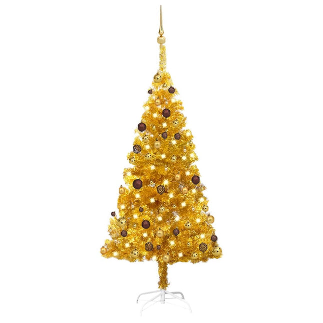 Kunstkerstboom Met Verlichting En Kerstballen 50 Cm Pet 150 x 75 cm Goud