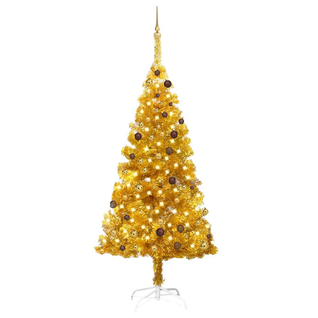 Kunstkerstboom Met Verlichting En Kerstballen 20 Cm Pet 210 x 120 cm Goud