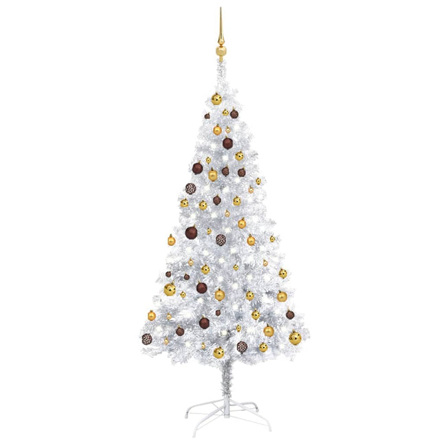 Kunstkerstboom Met Verlichting En Kerstballen 80 Cm Pet Zilver 180 x 93 cm Zilver- en goudkleurig