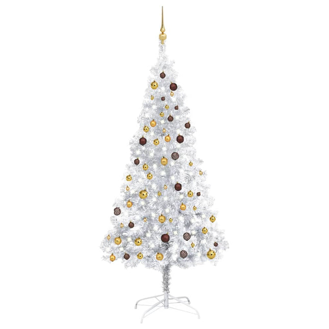 Kunstkerstboom Met Verlichting En Kerstballen 20 Cm Pet Zilver 210 x 120 cm Zilver- en goudkleurig