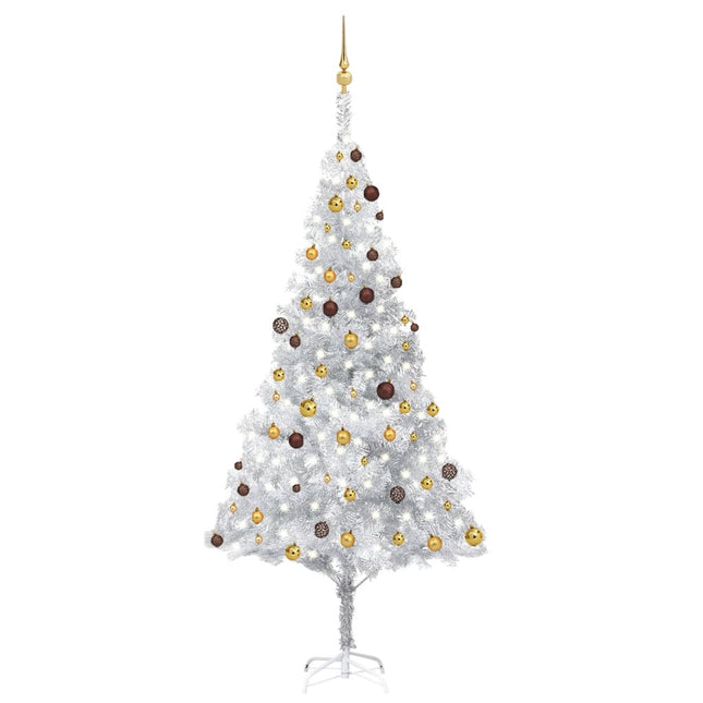 Kunstkerstboom Met Verlichting En Kerstballen 240 Cm Pet Zilver 240 x 120 cm Zilver- en goudkleurig