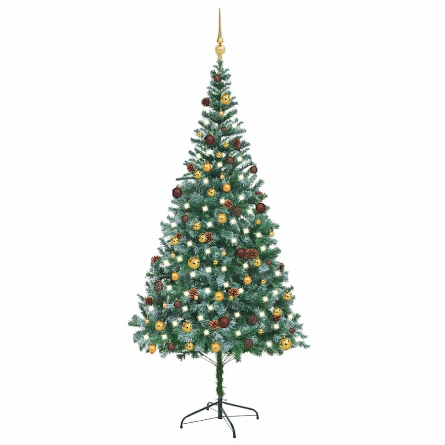 Kunstkerstboom met verlichting kerstballen dennenappels 210 cm
