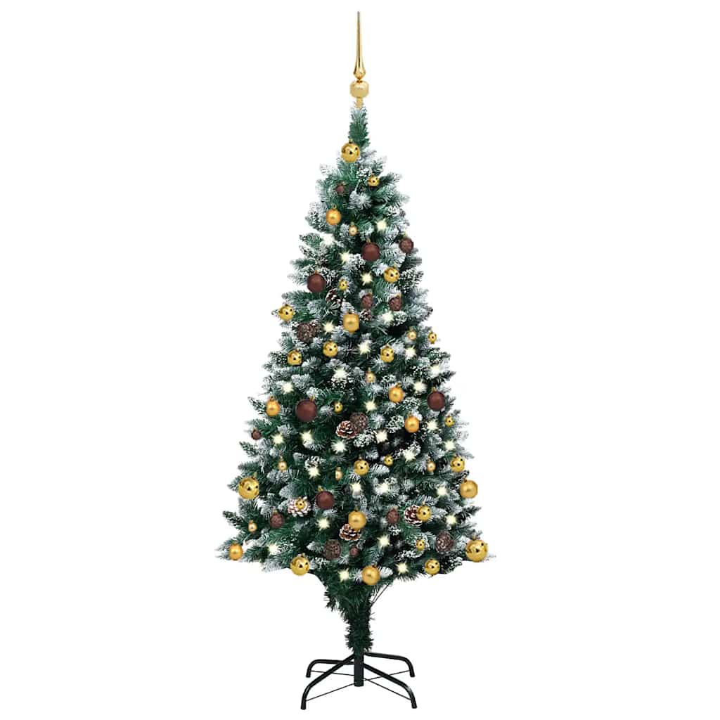 Kunstkerstboom Met Led En Kerstballen En Dennenappels 180 Cm Goud 1