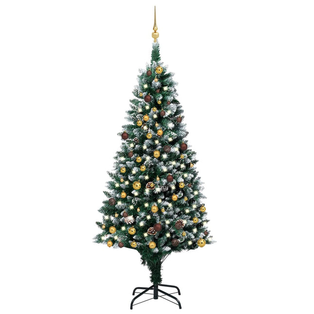 Kunstkerstboom Met Verlichting Kerstballen Dennenappels 20 Cm 210 x 120 cm Goud