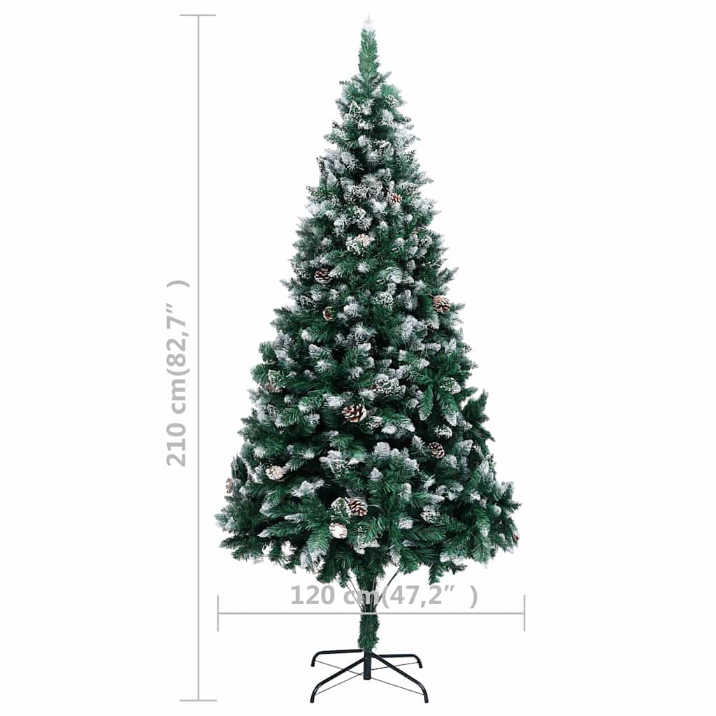 Kunstkerstboom met LED en kerstballen en dennenappels 210 cm