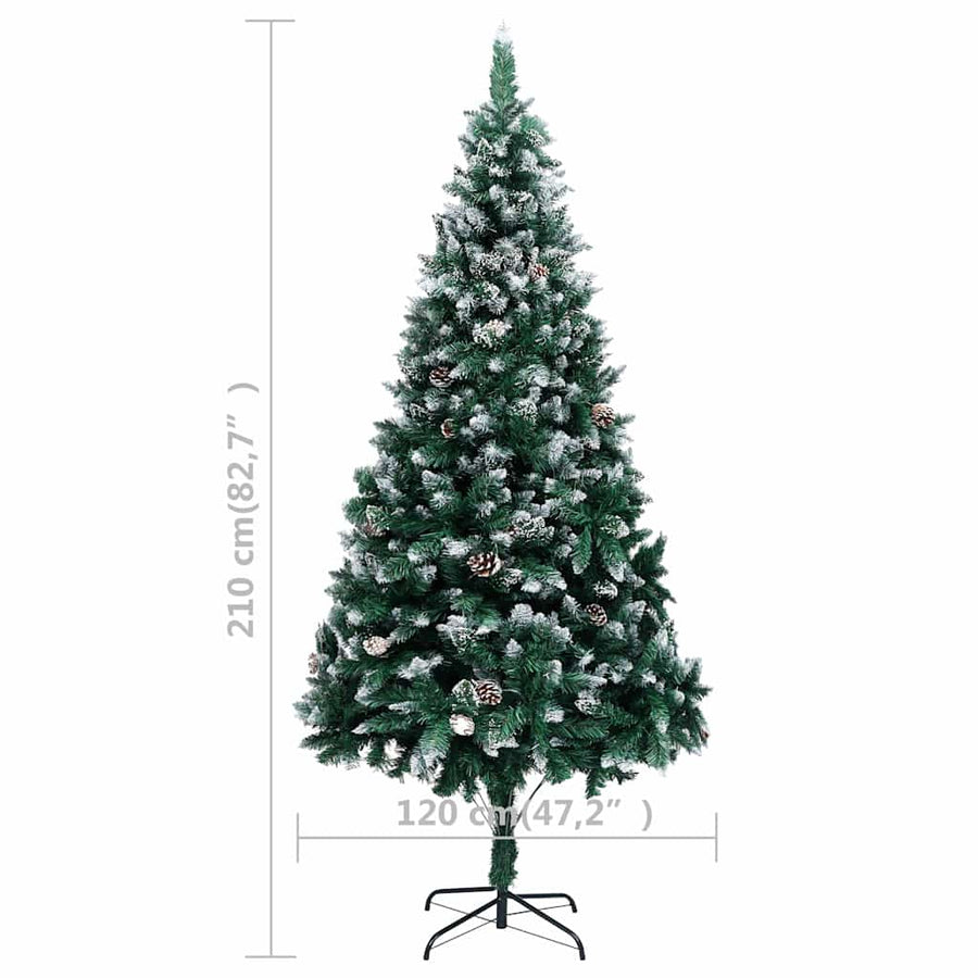 Kunstkerstboom met LED en kerstballen en dennenappels 210 cm