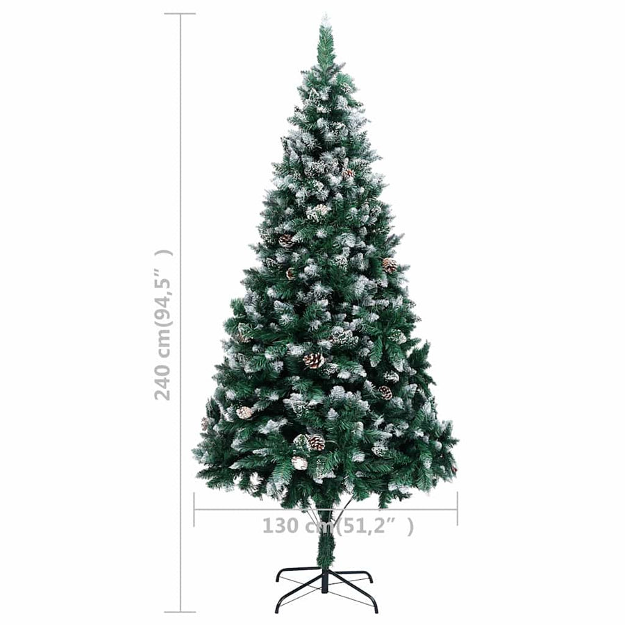 Kunstkerstboom met LED en kerstballen en dennenappels 240 cm