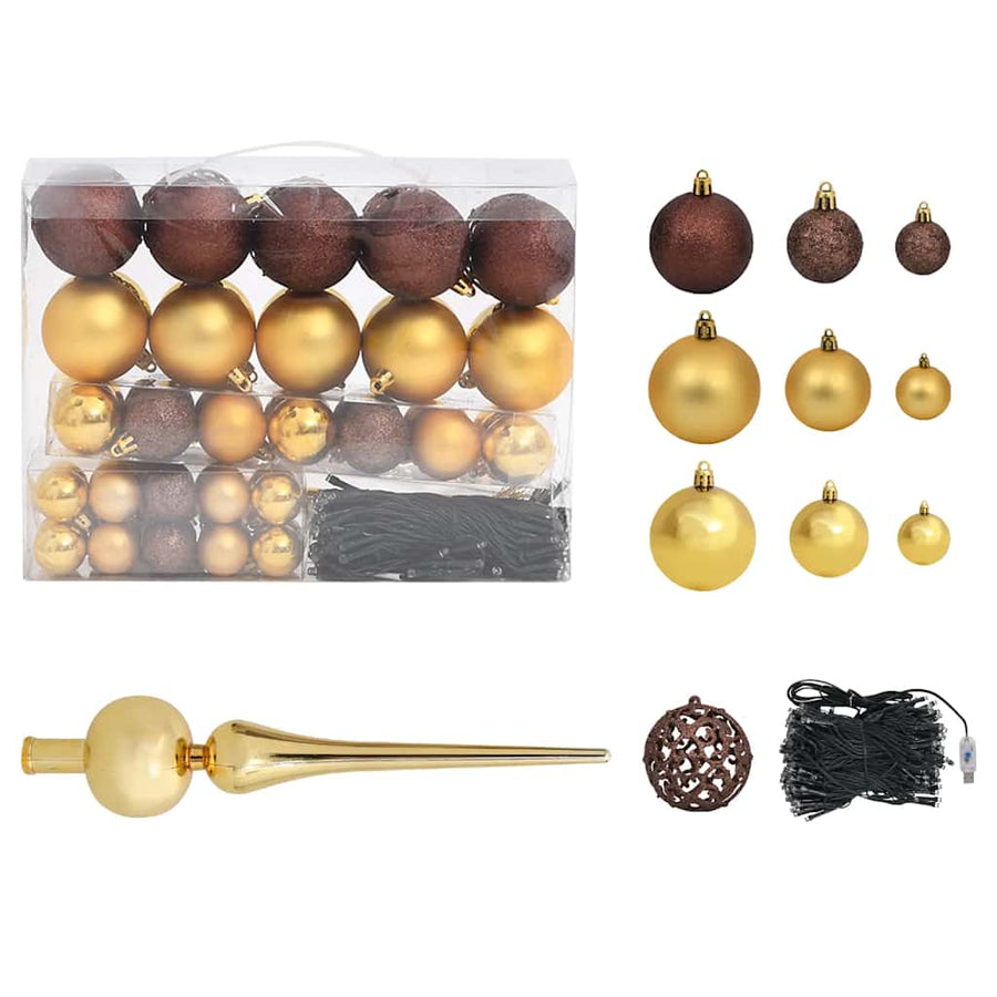 Kunstkerstboom met LED en kerstballen en dennenappels 240 cm