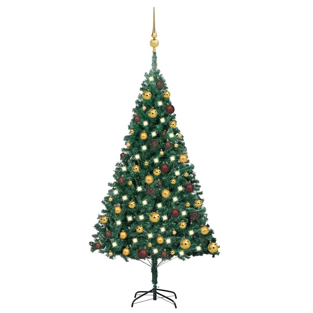 Kunstkerstboom met verlichting en kerstballen 120 cm PVC groen