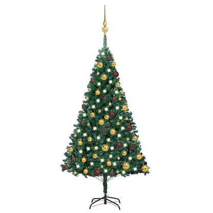 Kunstkerstboom met verlichting en kerstballen 120 cm PVC groen