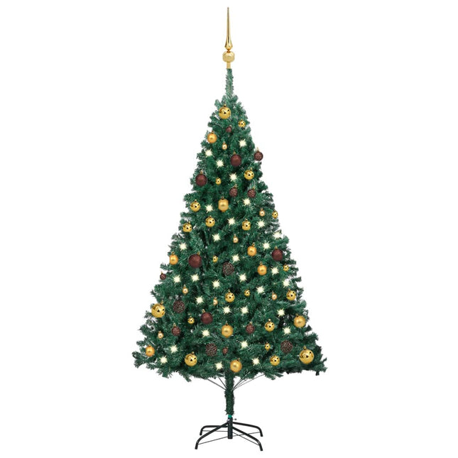 Kunstkerstboom Met Verlichting En Kerstballen 50 Cm Pvc 150 x 80 cm Groen en goud