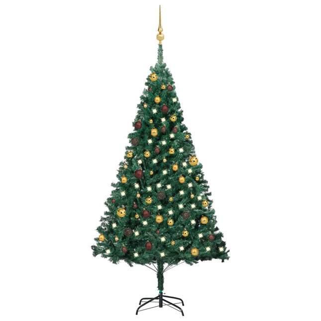 Kunstkerstboom Met Verlichting En Kerstballen 80 Cm Pvc 180 x 95 cm Groen en goud