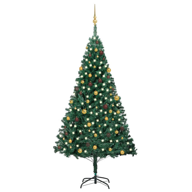 Kunstkerstboom Met Verlichting En Kerstballen 240 Cm 240 x 125 cm Groen en goud