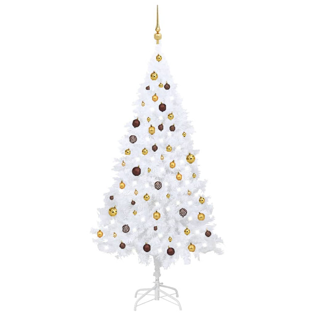 Kunstkerstboom Met Verlichting En Kerstballen 80 Cm Pvc 180 x 95 cm Wit en goud